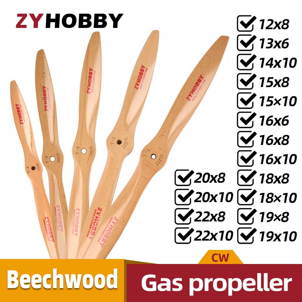 Propeller Balancer Tool - 1個入り 木製プロップ CWプロペラ ガソリンRC飛行機用 12x8 13x6