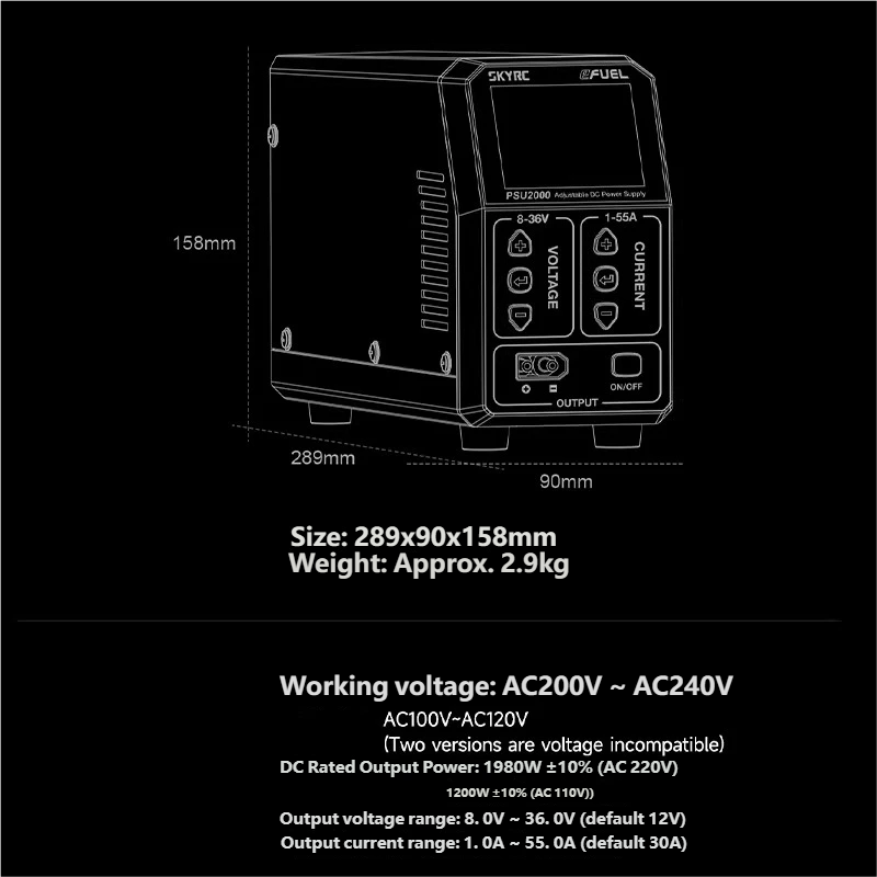 SKYRC PSU2000 1980W 調整可能な DC 電 - Drone Rc Drone のレビューと価格
